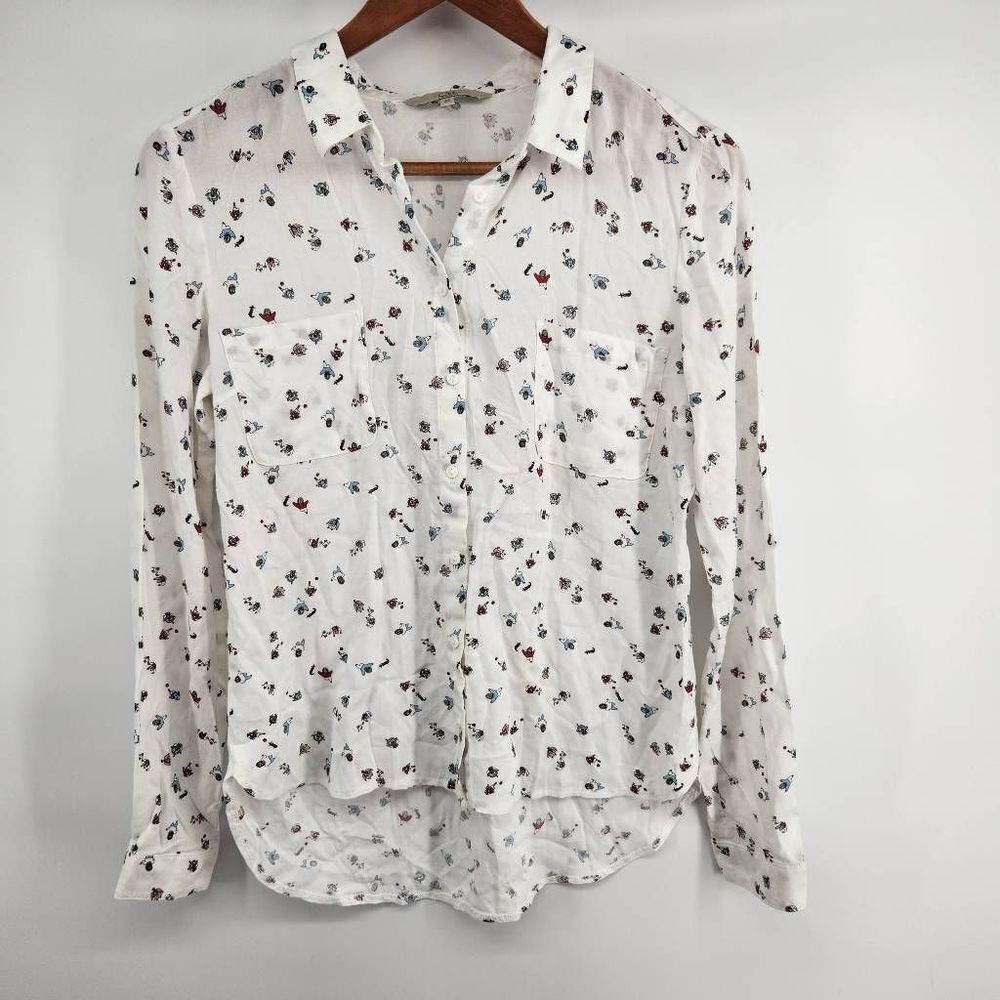 Clockhouse Button Down Fun Top Dog People Ball Whimsical Shirt Women's Size 34 S
